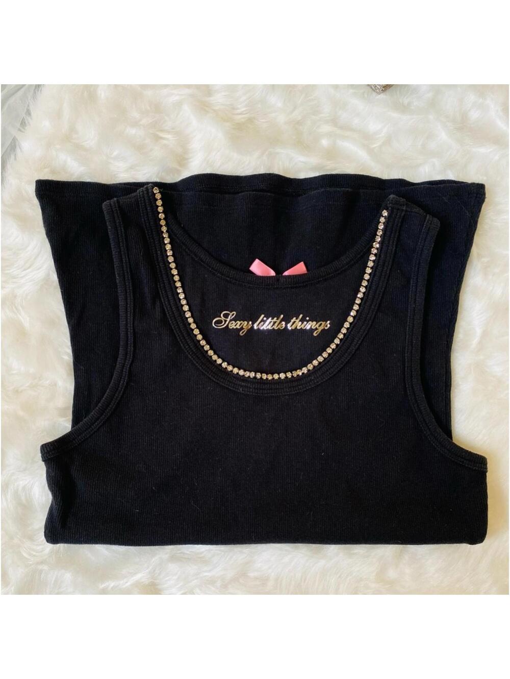 Sexy little thing Black Women's Tank Top with Rhinestone